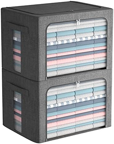 FHSQX 2 Pack Clear Window Storage Bins Large Foldable Fabric Storage Bins Boxes for Clothes Stackable Organizer Set with Carrying Handles19.7X 15.7X 12.6 Inches by FHSQX