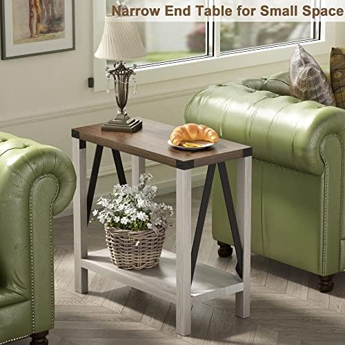 ChooChoo Farmhouse End Table, Narrow Side Table with Storage Shelf - Image 3
