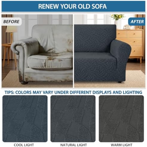 ZNSAYOTX 1 Piece Stretch Loveseat Covers for 2 Cushion Couch (55"-71"), New Plaid Couch Cover with Non-Slip Buckle for Dog Pets, Soft Cozy Washable Sofa Slipcover Form Fit Protector, Dark Grey - Image 5