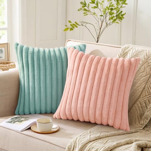 Pallene Faux Fur Decorative Throw Pillow Covers 22x22 Set of 2, Aqua - Image 5