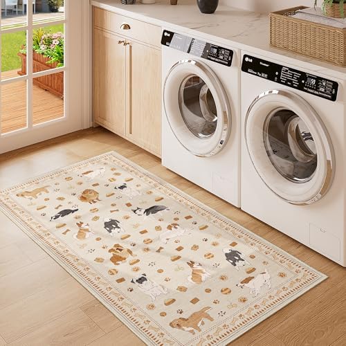 DUKINO 2x4 Rug Runner, Washable Dog Bathroom Rug Soft Non Slip Beige Yellow - Image 3