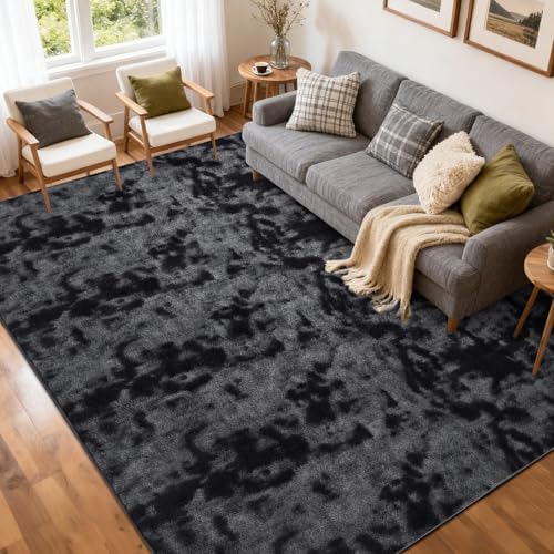 5x7 Tie-dye Dark Grey Area Rug Non-Slip Washable for Living Room Bedroom by FinRe%CC%80cHome