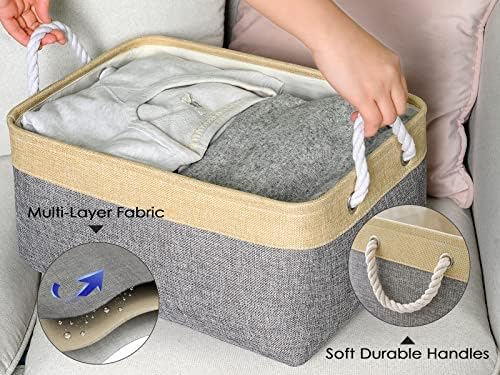 TheWarmHome Storage Basket for Organizing - 3 Pack 14x10x7 inch Large Collapsible Storage Bin for Shelves, Fabric Storage Cubes for Organizer ClosetCloth Gift Toy (Grey & Gold) - Image 6