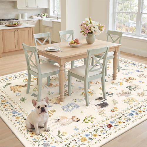 Soalmost Dog 6x9 Area Rugs for Living Room, Washable Animal Soft Rug Beige - Image 2