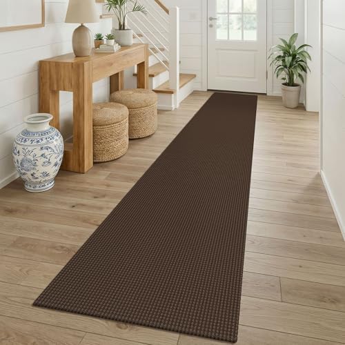 KOZYFLY Cotton 2x12 Runners Rugs for Hallway, Long Washable Runner Rug, Woven Non Slip Kitchen Runner, Braided Entryway Rug, Floor Carpet for Entry, Aisle, Hall, Brown/Dark Brown by KOZYFLY