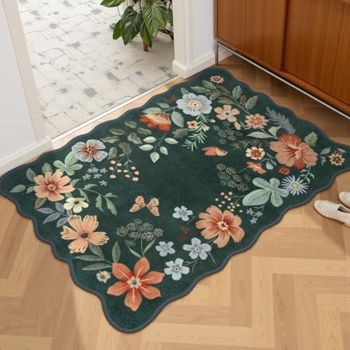 Lahome Floral Green Rugs for Entryway, 2X3 Washable Kitchen Rugs Non Slip by Lahome