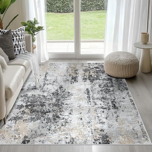 4x6 Area Rugs for Living Room Washable Bedroom Dining Room Black Grey Gold by Aelenmu