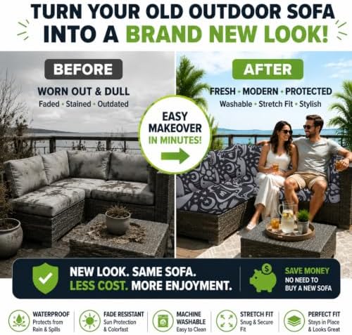 8 Pcs Outdoor Cushion Covers, Patio Sofa Cushion Covers Replacement - Image 3