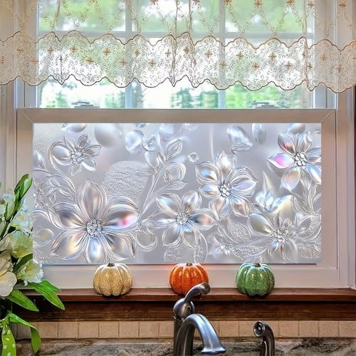 BlissYard Rainbow Sliver Flowers Privacy Window Film 39.3x17.7 Inch PVC - Image 5