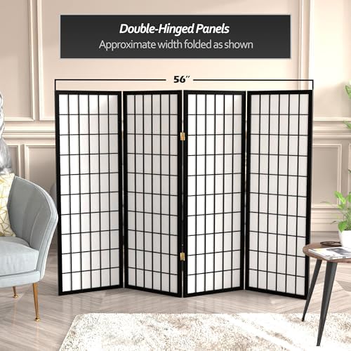 4 ft. Short Window Pane Shoji Screen - Black - 4 Panels - Image 5