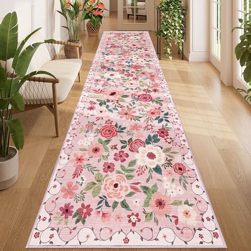 DUKINO 3x12 Washable Runner Rug, Long Hallway Runner Rug Non Slip, Pink by DUKINO