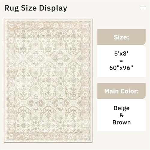 Soalmost 5x8 Area Rug Low Pile Washable Trendy Faded Style Rug, Beige/Brown - Image 5