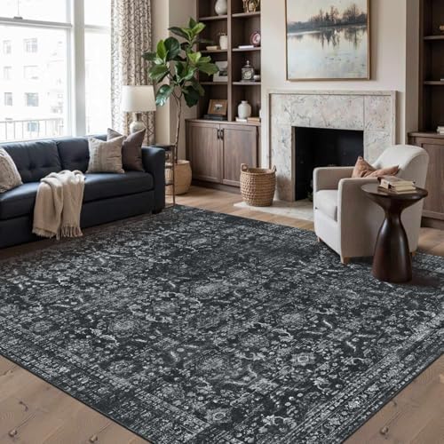 Rugxara Black Rug 6x9 Area Rugs Washable Rug for Living Room Dining Bedroom by Rugxara