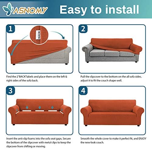 Asnomy Stretch Couch Covers Washable,loveseat Cover Slipcovers,Pumpkin - Image 6