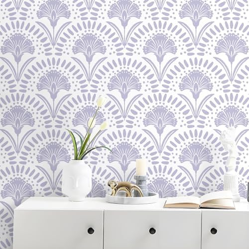 Vinjiasin Purple Floral Wallpaper Peel and Stick Wallpaper Modern Flower Contact Paper Purple/White Geometric Self Adhesive Removable Wall Paper for Bedroom Bathroom Accent Wall Vinyl Roll 17.3"x197" by Vinjiasin