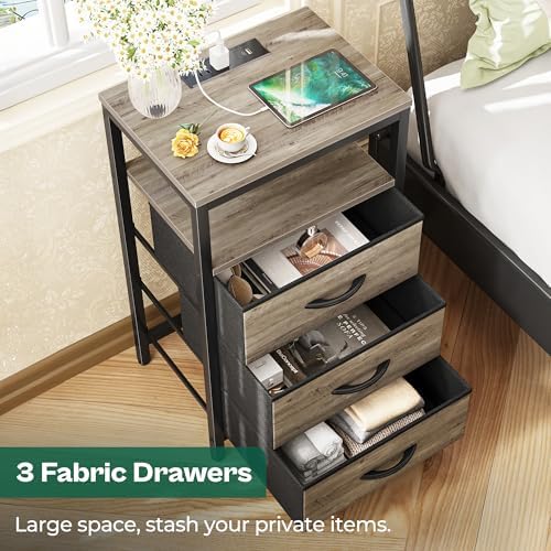 Huuger Nightstand with Charging Station, 27.6 Inch Bedside Table,Side Table - Image 5