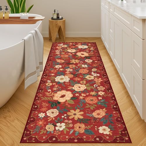 DUKINO 2x6 Runner Rug for Hallway, Washable Kitchen Rugs Non Slip, Red - Image 4