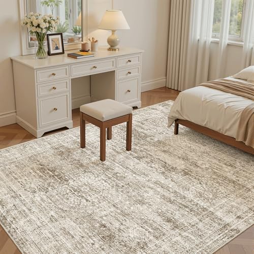 Soalmost 5x7 Area Rugs Brown Low Pile Washable Trendy Faded Style Rug - Image 4