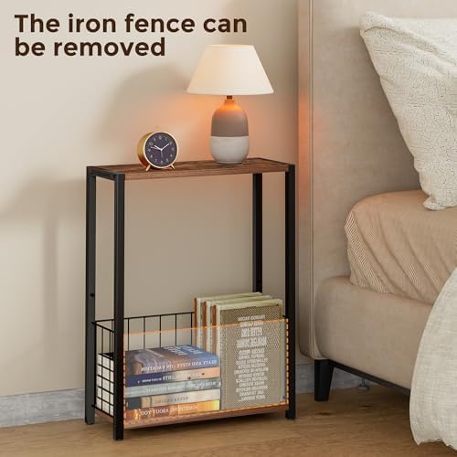 Homleke Narrow Side Tables Set of 2 with Magazine Holder, Skinny End Tables - Image 7