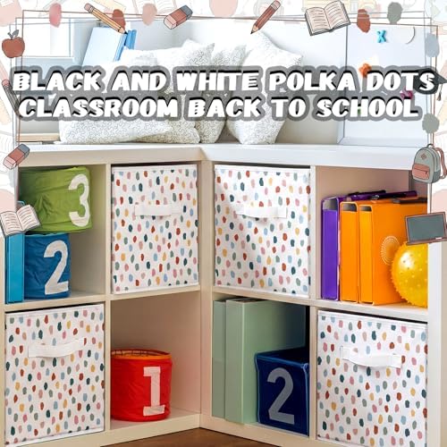 Chunful 6 Pcs 11 Inch Fabric Cube Storage Bin with Handle, Polka Dots - Image 4