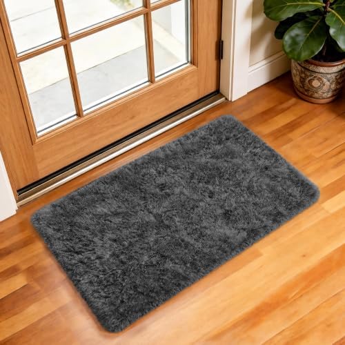 Ophanie Small 18''x30'' Rug Washable Non Slip Throw Bedside Area Rugs, Fluffy Soft Mini Bedroom Carpet, Door Entryway Indoor Inside Front Entrance Mat, Home Decor Aesthetic, Grey by Ophanie