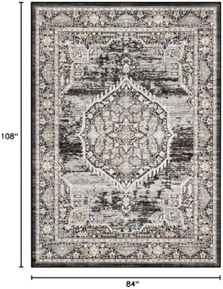 Washable Rugs 7x9 Area Rug：Large Rugs for Living Room - Oriential Distressed Printed Floral Carpet - Non Slip with Rubber Backing Area Rug 7'x9' Black - Image 2
