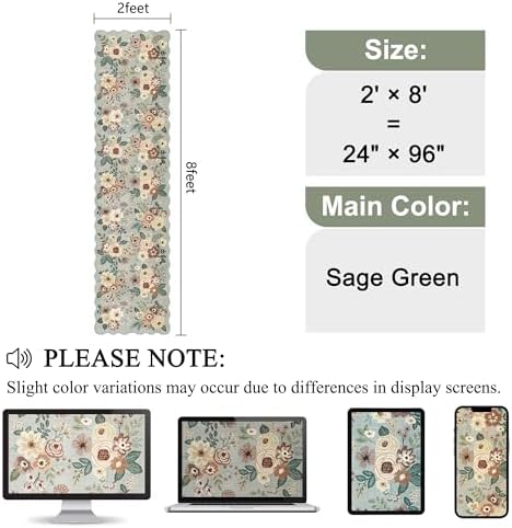 DUKINO 2x8 Washable Runner Rug, Floral Non Slip Kitchen Rugs, Sage Green - Image 2