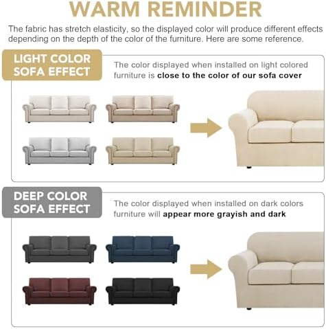 H.VERSAILTEX 4 Piece Stretch Sofa Covers for 3 Cushion Couch Covers Furniture Slipcovers for Living Room (1 Base Cover Plus 3 Seat Cushion Covers) Thicker Jacquard Fabric Cover (XL Sofa, Natural) - Image 4