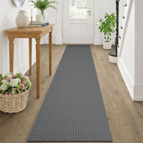 KOZYFLY Runners Rugs for Hallway 2x10, Washable Runner Rug, Woven Non Slip Kitchen Runner, Braided Entryway Rug, Floor Carpet for Entry, Aisle, Hall, Grey/Dark Grey by KOZYFLY