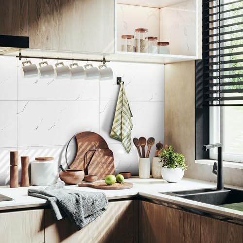 Vieshful 20 Pack 11.8"x23.6" Peel and Stick Backsplash Wall Panels, Self Adhesive Waterproof Back Splash Marble Tiles for Kitchen Bathroom, TV Walls, Living Room White (Not Real Tiles) - Image 3