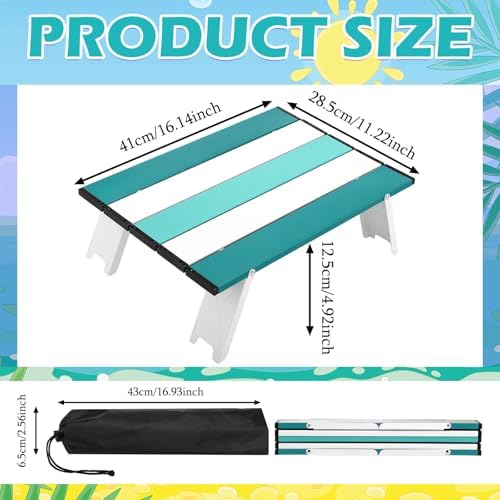 CroBlissful Beach Table Folding Camping Portable Table Striped White Aluminum Side with Carry Bag for Summer Camping Picnics and Outdoor Activities(16x11x5 in,Mint Green) - Image 2