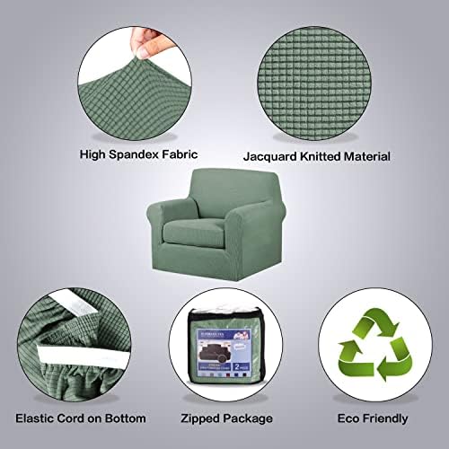 H.VERSAILTEX 2-Pieces Armchair Cover Chair Slipcovers with Arms Furniture Protector Cover Fit Armchair Width Up to 47 Inch, Jacquard Spandex Couch Covers Armchair Slipcover - Loden Frost, Chair - Image 4