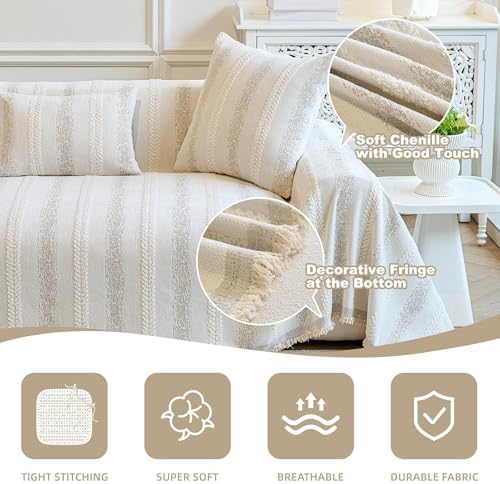 Couch Cover for Dogs Washable Sofa Cover, Sectional Couch Covers, Sofa Covers for 2 Cushion Couch, Non Slip Stripe Sofa Slipcovers Furniture Protector (Beige, 91 * 134) - Image 4
