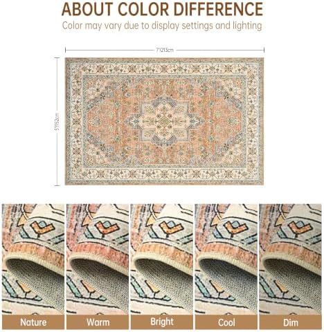Hanples 5x7 Area Rugs for Living Room, Washable Rug Vintage Floral, Camel - Image 2