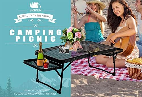 Small Low Camping Table with 2 Wing Panels, Folding Low Picnic & Outdoor Table with 2 Shelves, Lightweight & Easy Carry for Beach, Fishing, Sturdy Steel Mesh Top (3 FT, Black) - Image 5