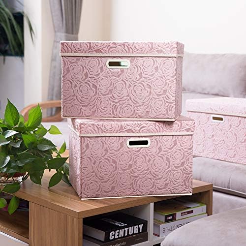 PRANDOM Larger Collapsible Storage Cubes with Lids Fabric Decorative Storage Bins Boxes Organizer Containers Baskets with Cover Handles for Bedroom Closet Living Room 17.7x11.8x11.8 Inch 3 Pack - Image 3