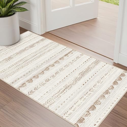 Nakagishi Boho 2x4 Washable Area Rug Non Slip Carpet for Entryway Beige by NakagishiAreaRug