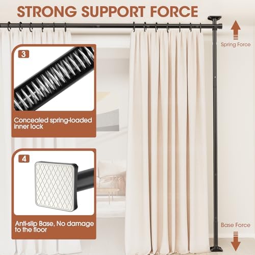 SUNALLY Room Divider Curtain Rod, No Drilling Room Separator for Space Partition Adjustable 4-10ft(H) 28-70inch(W) Heavy Duty Temporary Wall Divider Floor to Ceiling Tension Rod, Black - Image 3