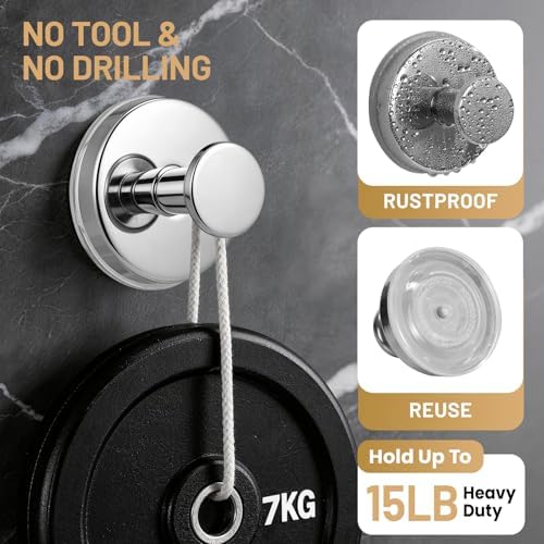 Suction Cup Hooks for Shower No-Drill Bathroom Hooks for Towels, Robes, Loofah Mountable on Bathroom Walls, Kitchen, Glass, Mirrors, Tile and Smooth,Non-Porous Surfaces (4, Chrome Polished) - Image 2