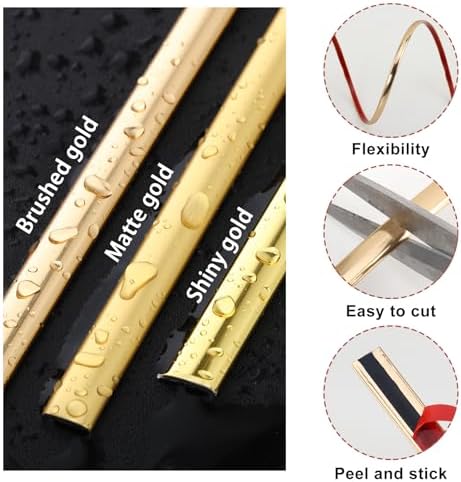 Lunghaa Peel and Stick Brushed Gold Finish Molding Trim, 196.8" x 0.31" Flexible Decoration Strip for Wall, Tile Edge, Mirror, Cabinet, Furniture and DIY Home Decor - Image 2