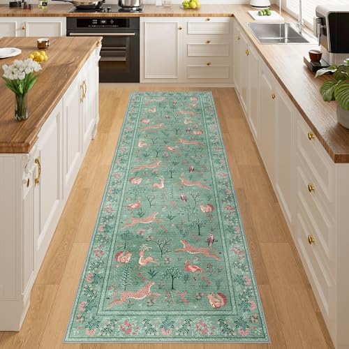 DUKINO 2x8 Washable Runner Rug, Non Slip Animal Kitchen Runner Rug, Teal by DUKINO