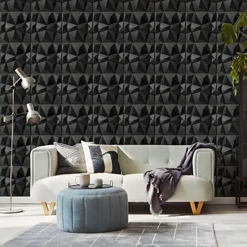 AMIGO 20-Piece 3D Wall Panels Diamond Pattern, High-Strength PVC, 12''x12'' Deformation-Resistant, Recyclable, Waterproof, Heat-Resistant, Odorless, Matte Black - Image 5