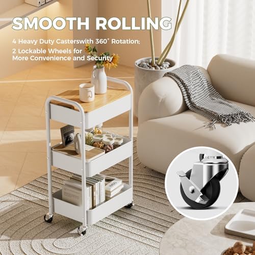 3-Tier Rolling Cart with Table Top, Metal Utility Cart on Wheels - Image 5