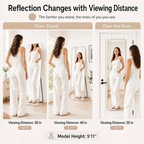 57x20" Full Length Mirror Floor Stand,Over the Door,Wall Mounted Silver - Image 4