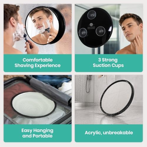 Mavoro 9" Acrylic Shower Mirror | 3 Suction Cups | Non-Magnified | Black - Image 4