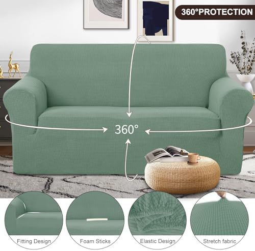 U-NICE HOME Oversized Stretch Loveseat Couch Cover, Cyan - Image 3