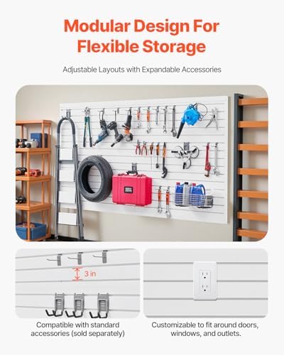 VEVOR Slat Wall Paneling, 8 x 4 ft, PVC Garage Slatwall without Accessories, White Slat Wall Easy-to-Install Adjustable Slatwall Panel with Coupling Structure & DIY Cutting, Fits for Storage & Display - Image 4