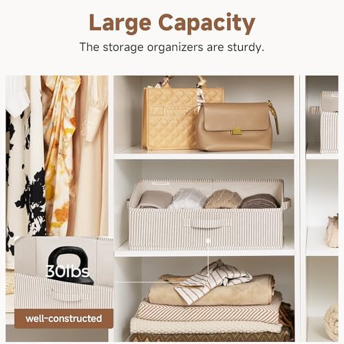 StorageWorks Closet Storage Bins Trapezoid, Khaki Stripes, Large, 3-Pack - Image 2