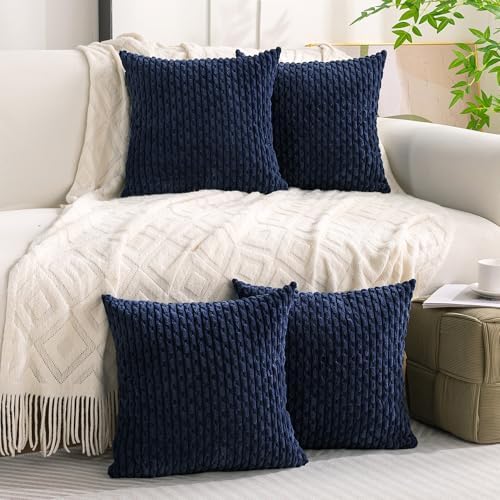 Set of 4 Navy Blue Decorative Throw Pillow Covers 18x18 Inch Corduroy Pillow Covers for Bed Couch Sofa Living Room Soft Square Cushion Cases - Image 6