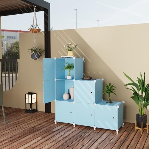 6Cube Storage Organizer Modular Stackable with Doors Blue - Image 2